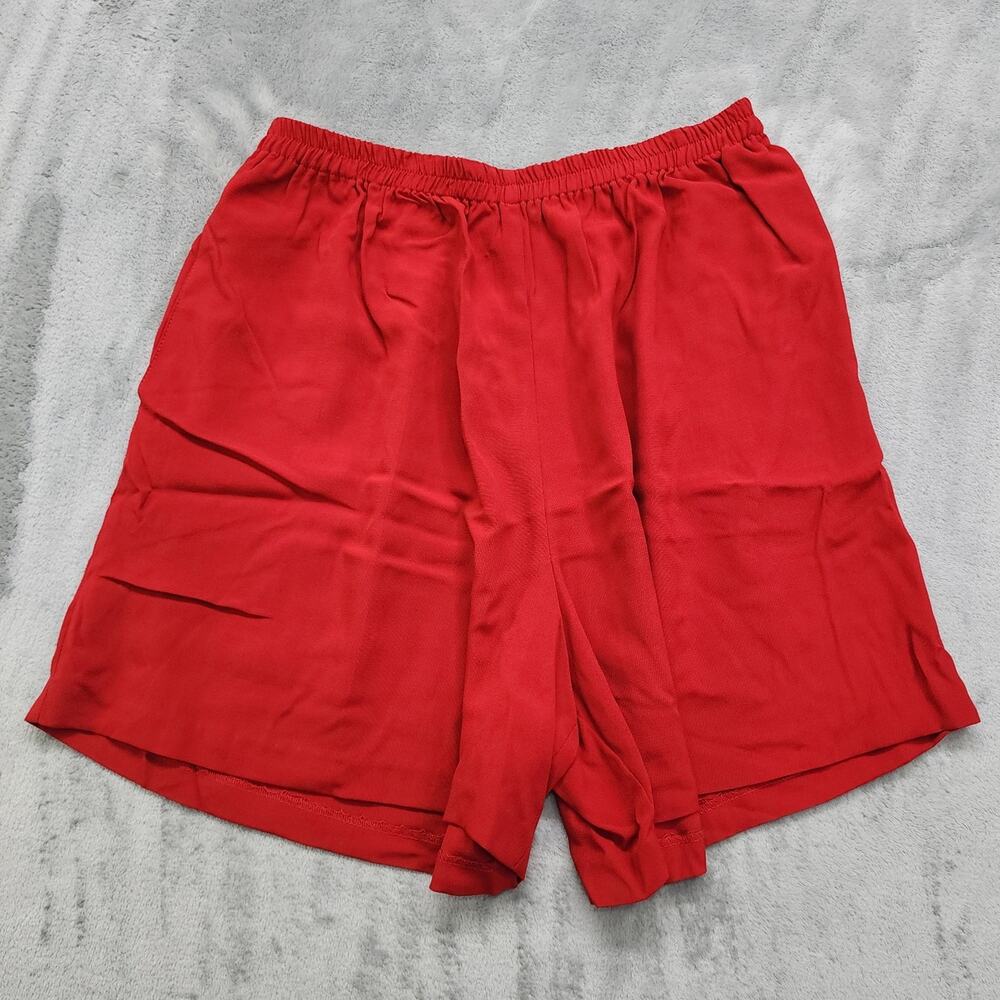 Vintage 80s Coldwater Creek Shorts Womens PM Red Pull On Elastic Waist Rayon